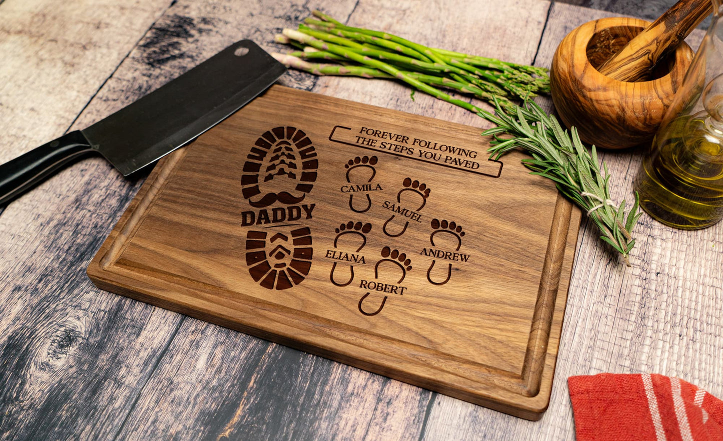 Custom Cutting Board Gift for Dad – Footprints or Moustache Design