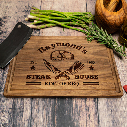 Tayfus Custom Steakhouse Cutting Board with BBQ Design