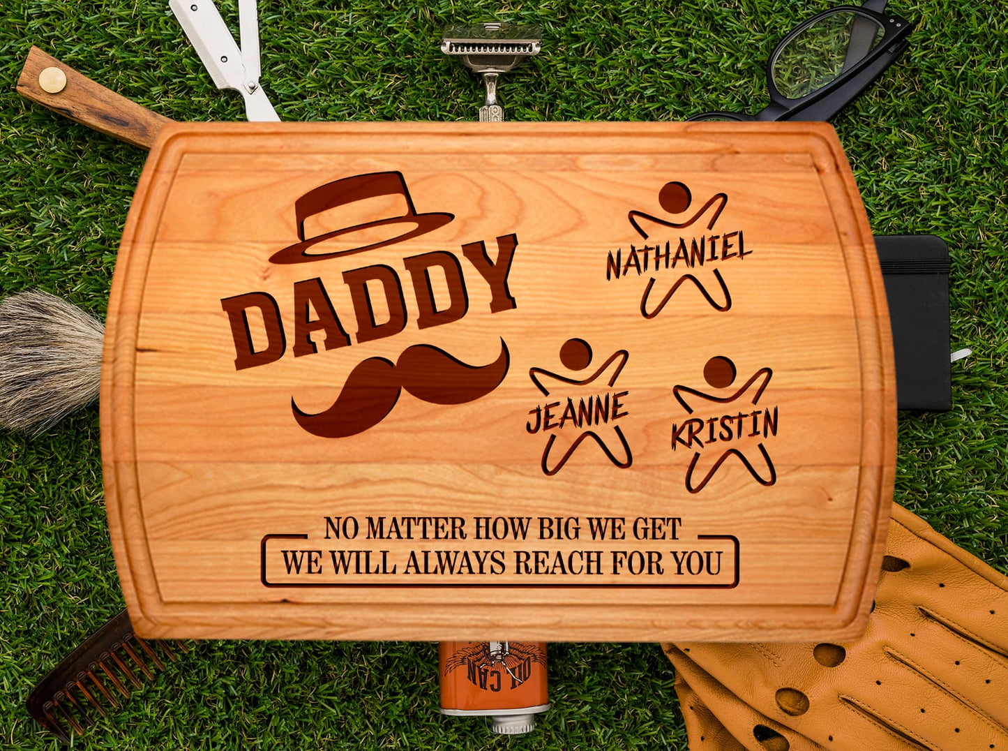 Custom Cutting Board Gift for Dad – Footprints or Moustache Design