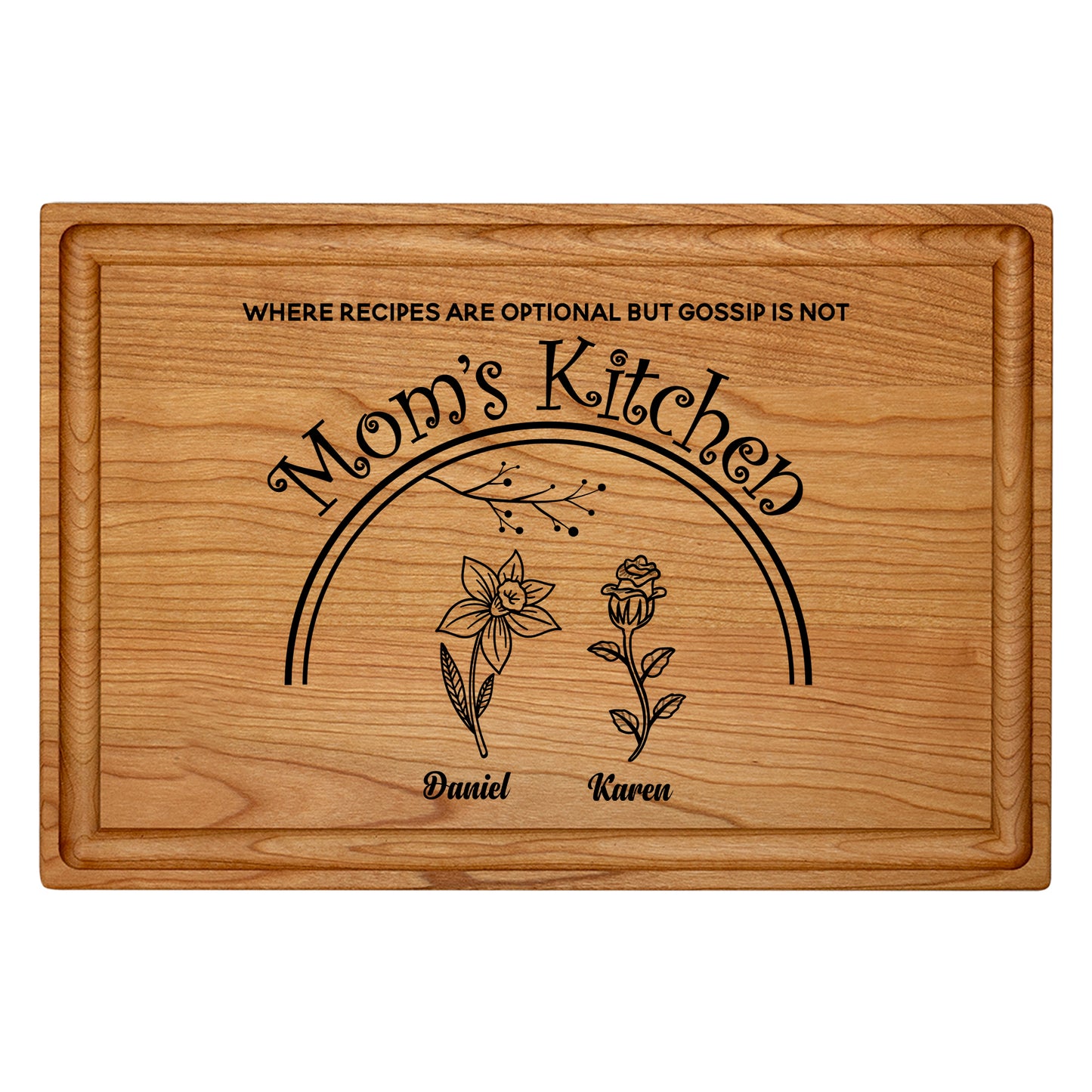 Personalized Birth Flower Cutting Board – Custom Gift for Mom or Grandma