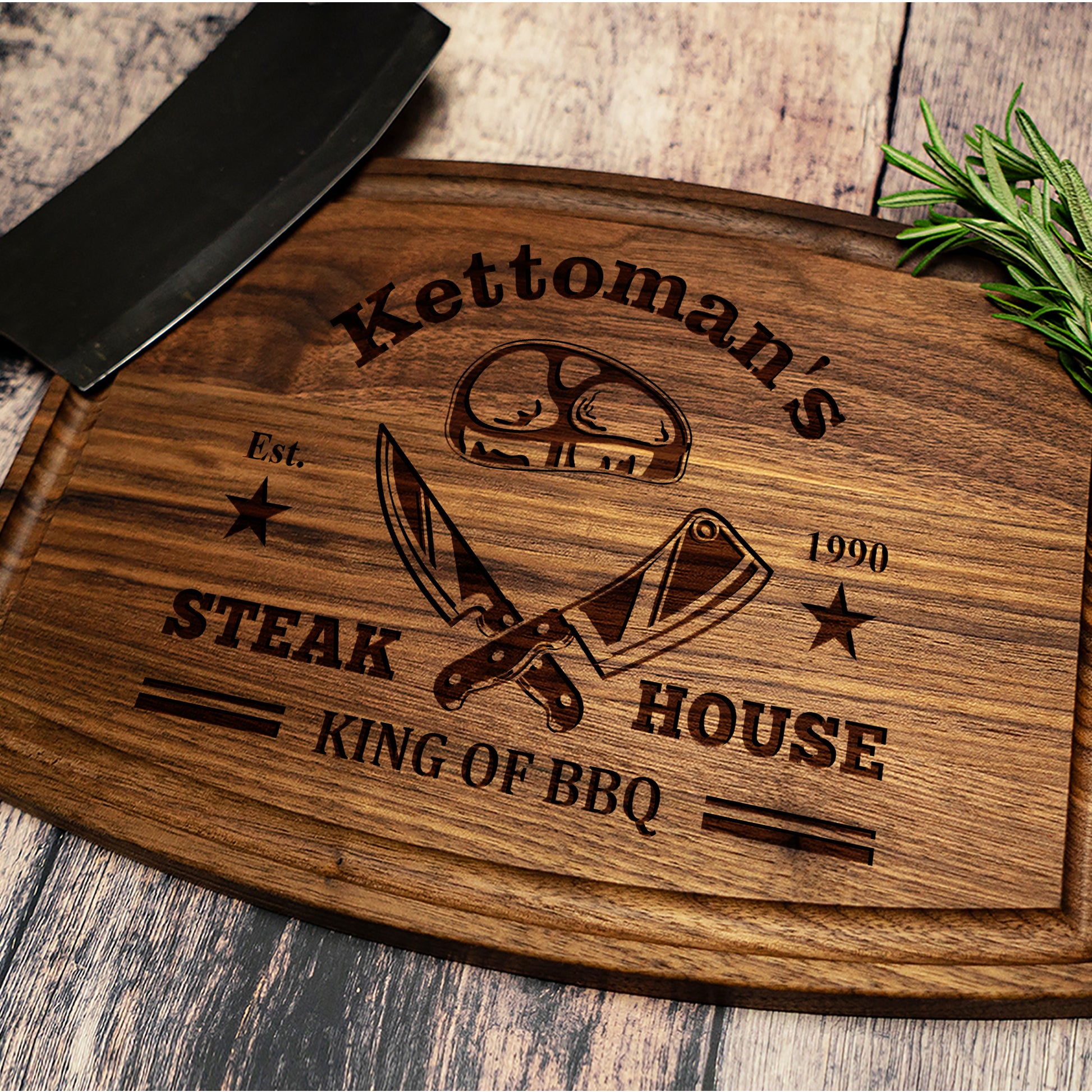 Tayfus Custom Steakhouse Cutting Board with BBQ Design