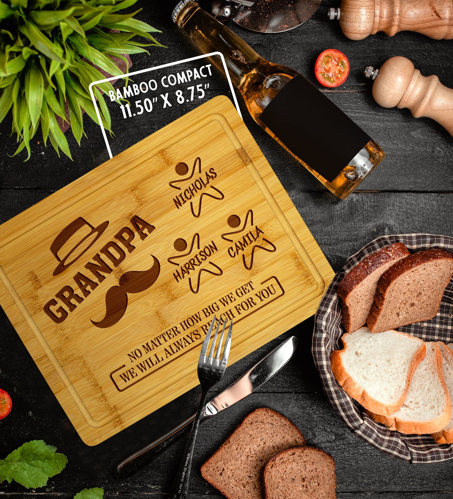 Custom Cutting Board Gift for Dad – Footprints or Moustache Design