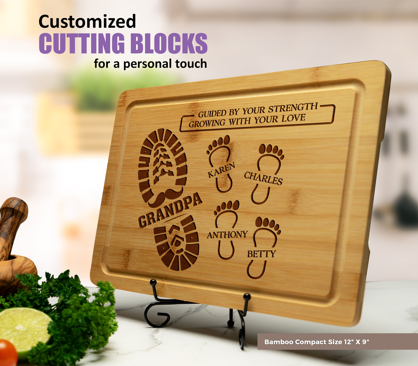 Custom Cutting Board Gift for Dad – Footprints or Moustache Design