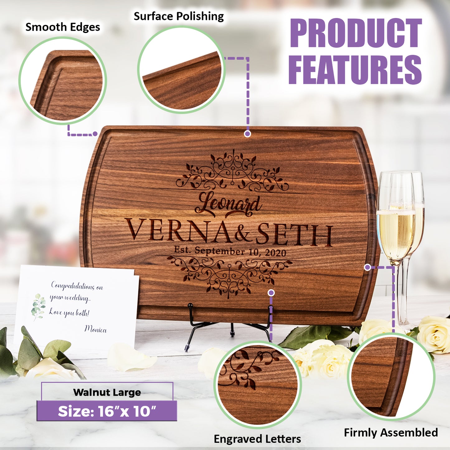 Tayfus Elegant Custom Cutting Board with Ornate Family Name Design