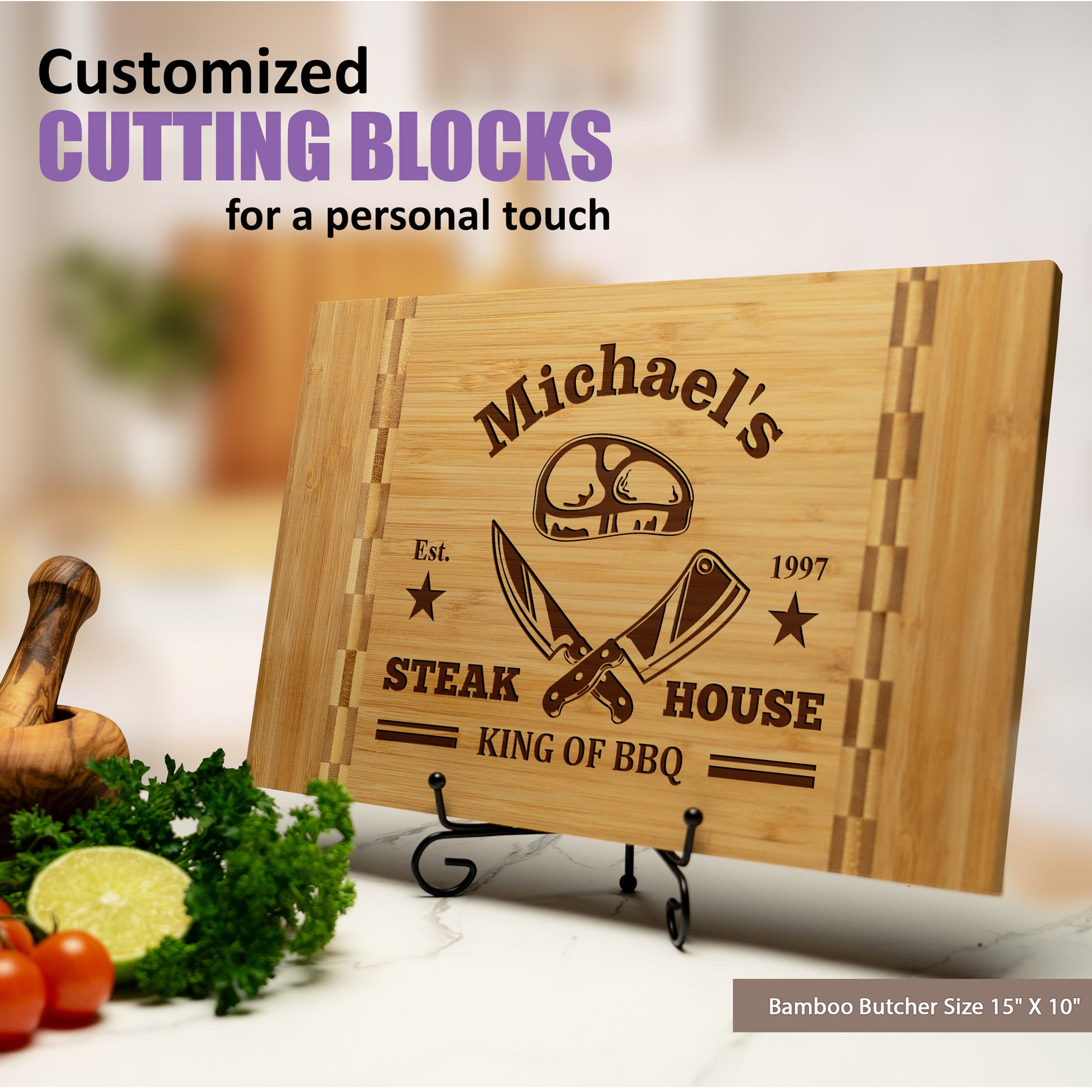 Tayfus Custom Steakhouse Cutting Board with BBQ Design