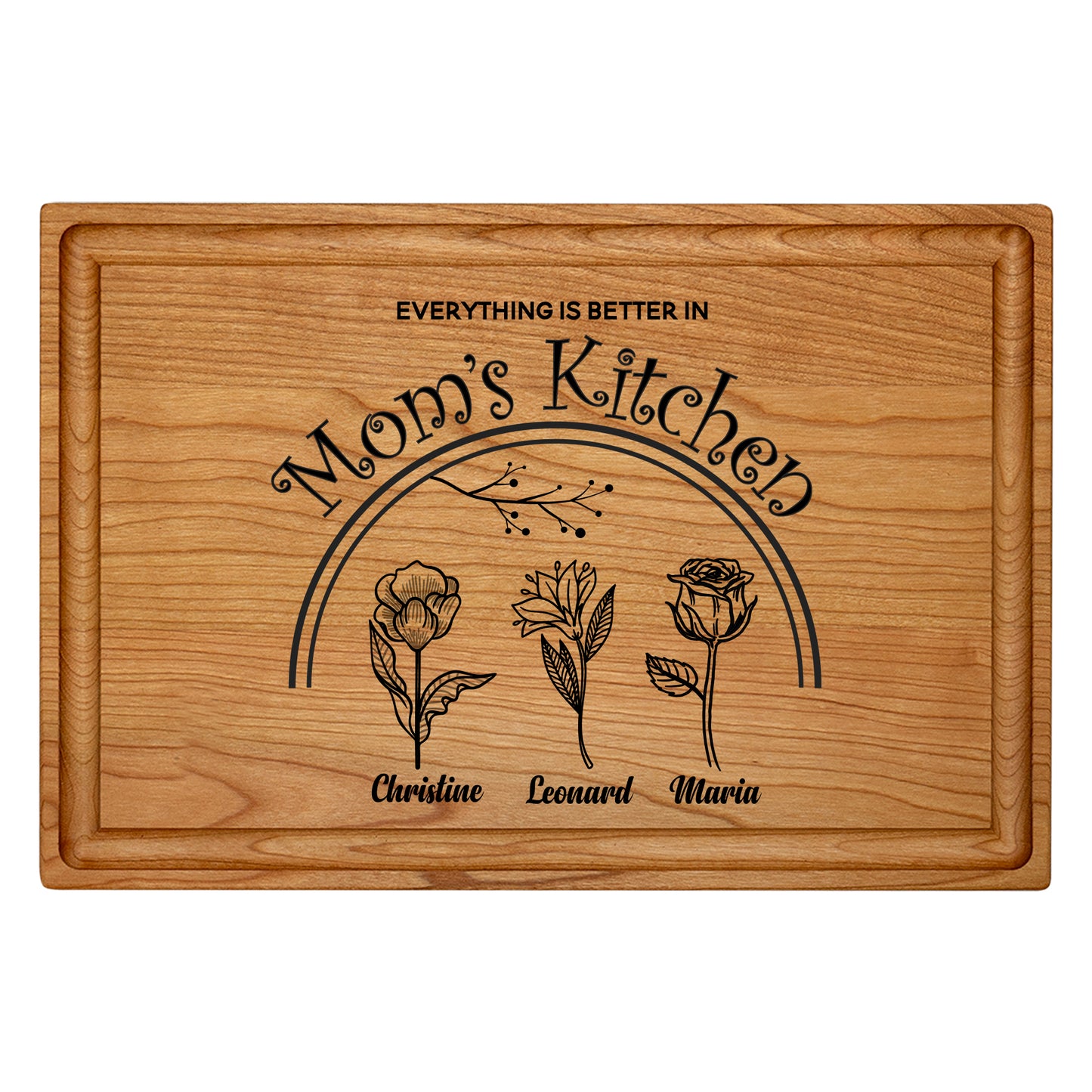 Personalized Birth Flower Cutting Board – Custom Gift for Mom or Grandma