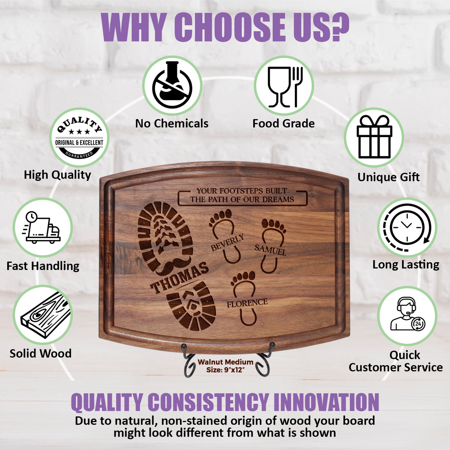 Custom Cutting Board Gift for Dad – Footprints or Moustache Design