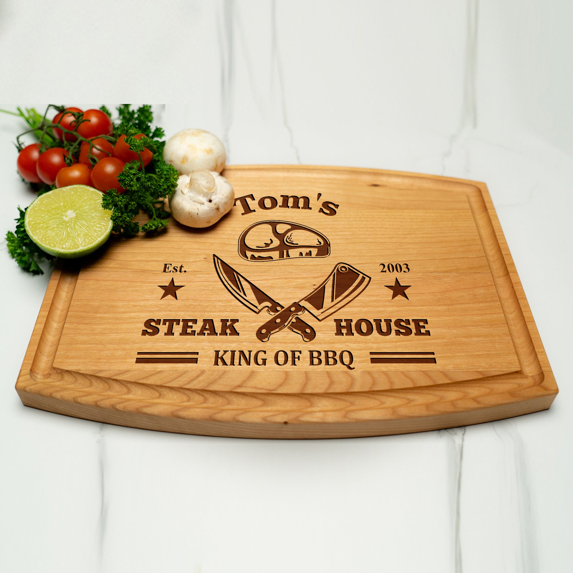 Tayfus Custom Steakhouse Cutting Board with BBQ Design