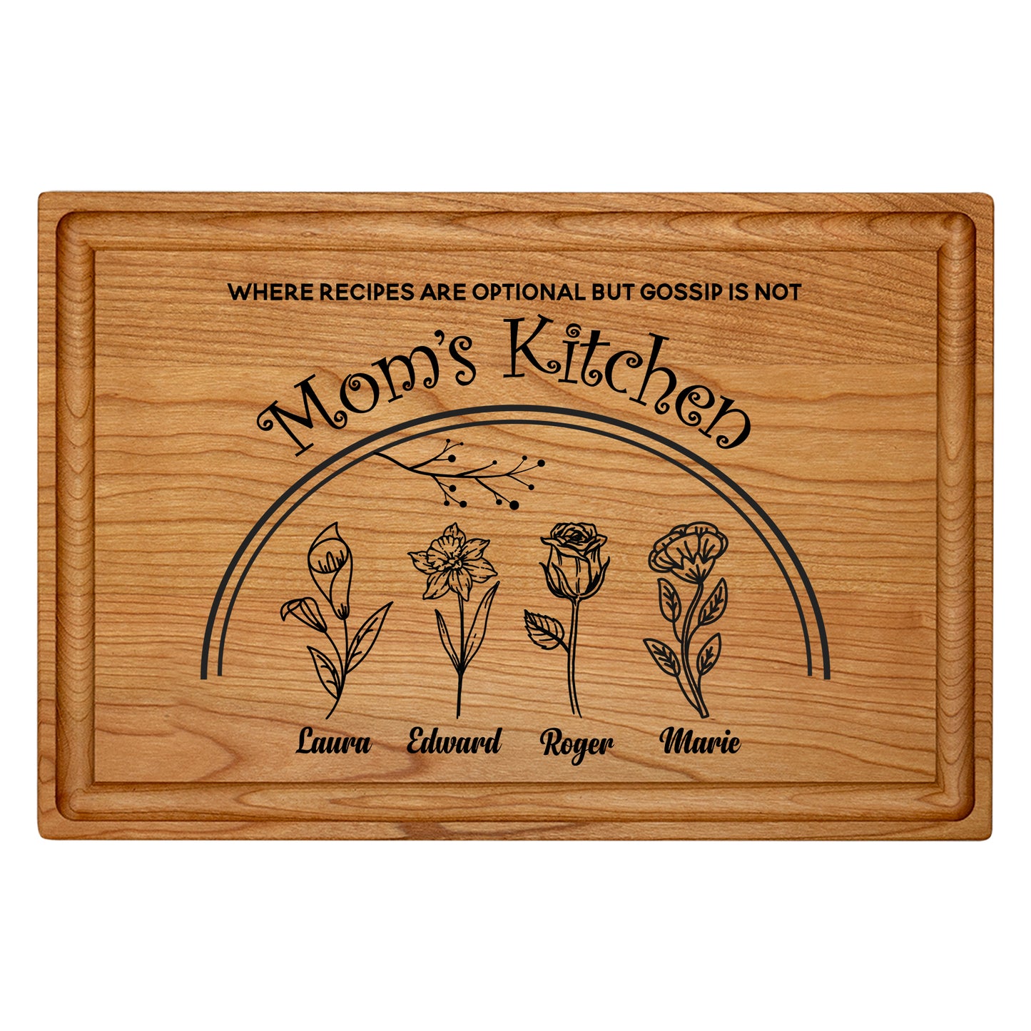 Personalized Birth Flower Cutting Board – Custom Gift for Mom or Grandma