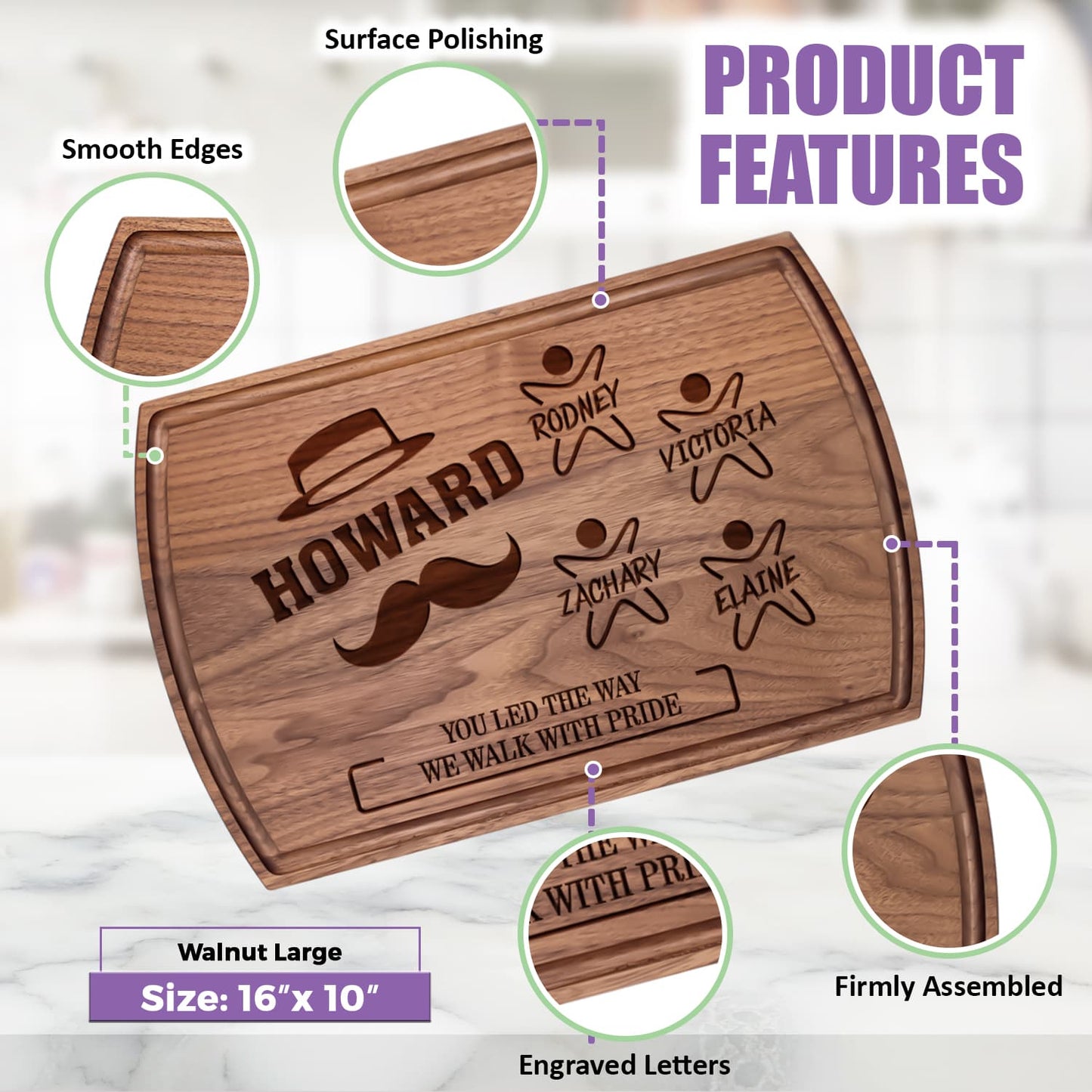 Custom Cutting Board Gift for Dad – Footprints or Moustache Design