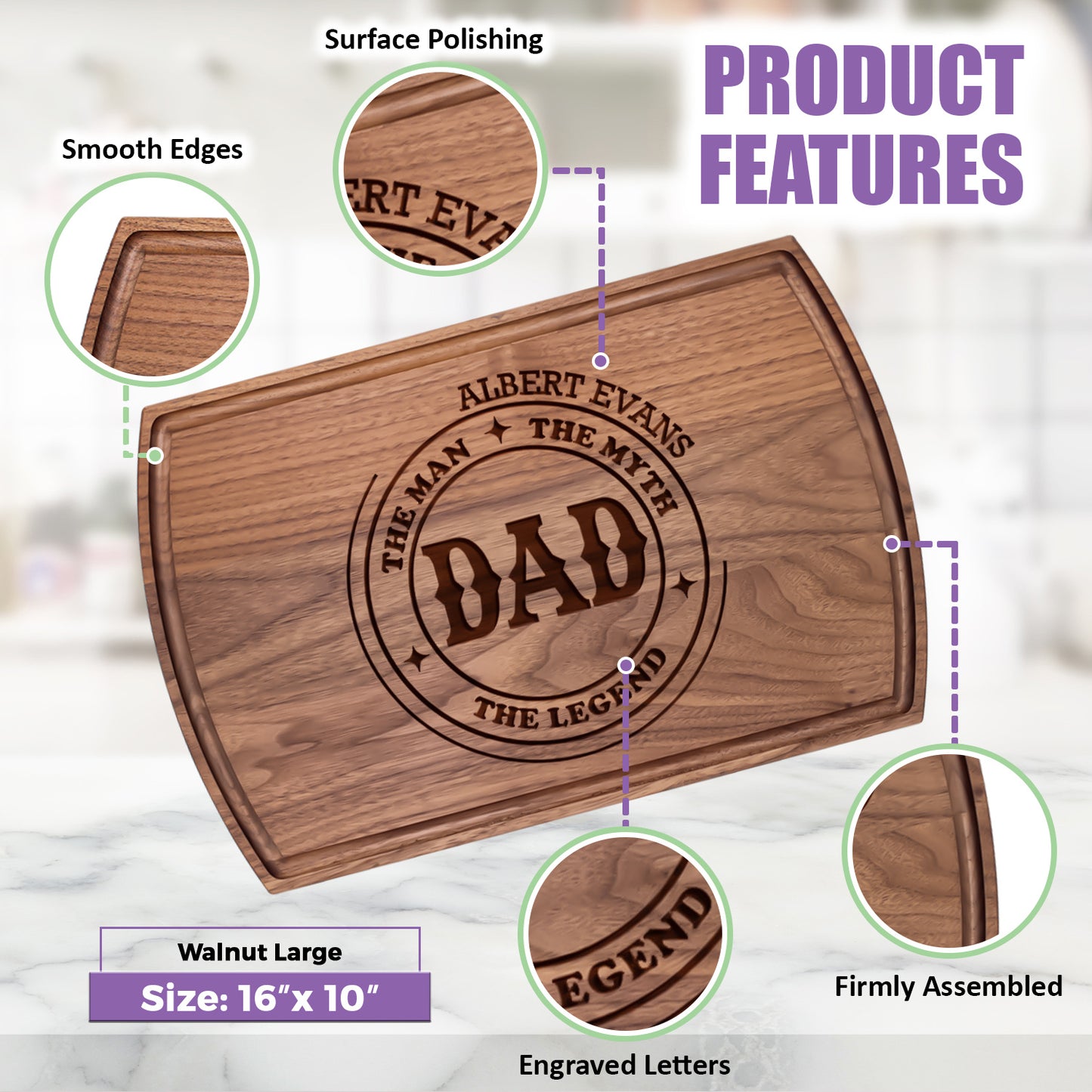 Personalized Dad Cutting Board - The Man, The Myth, The Legend - Tayfus