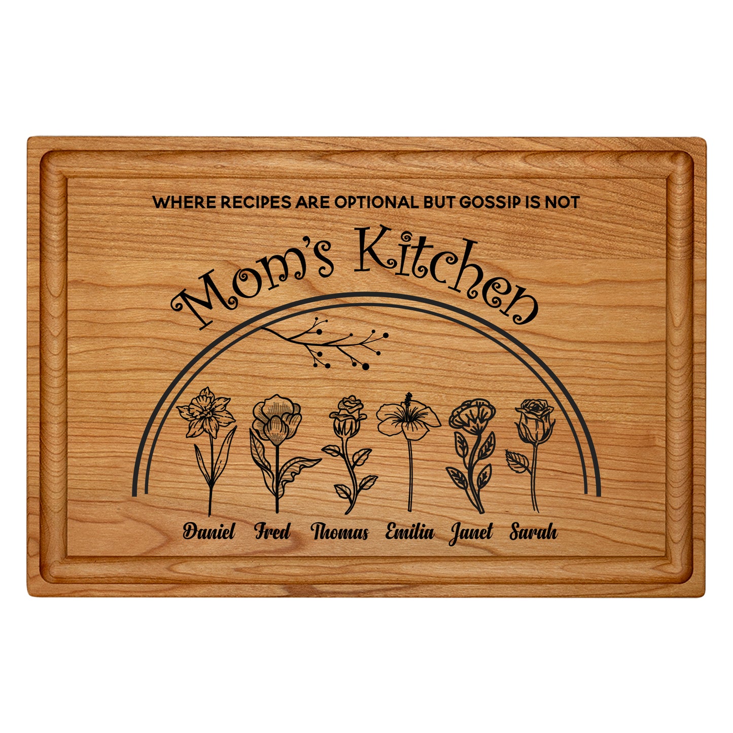 Personalized Birth Flower Cutting Board – Custom Gift for Mom or Grandma