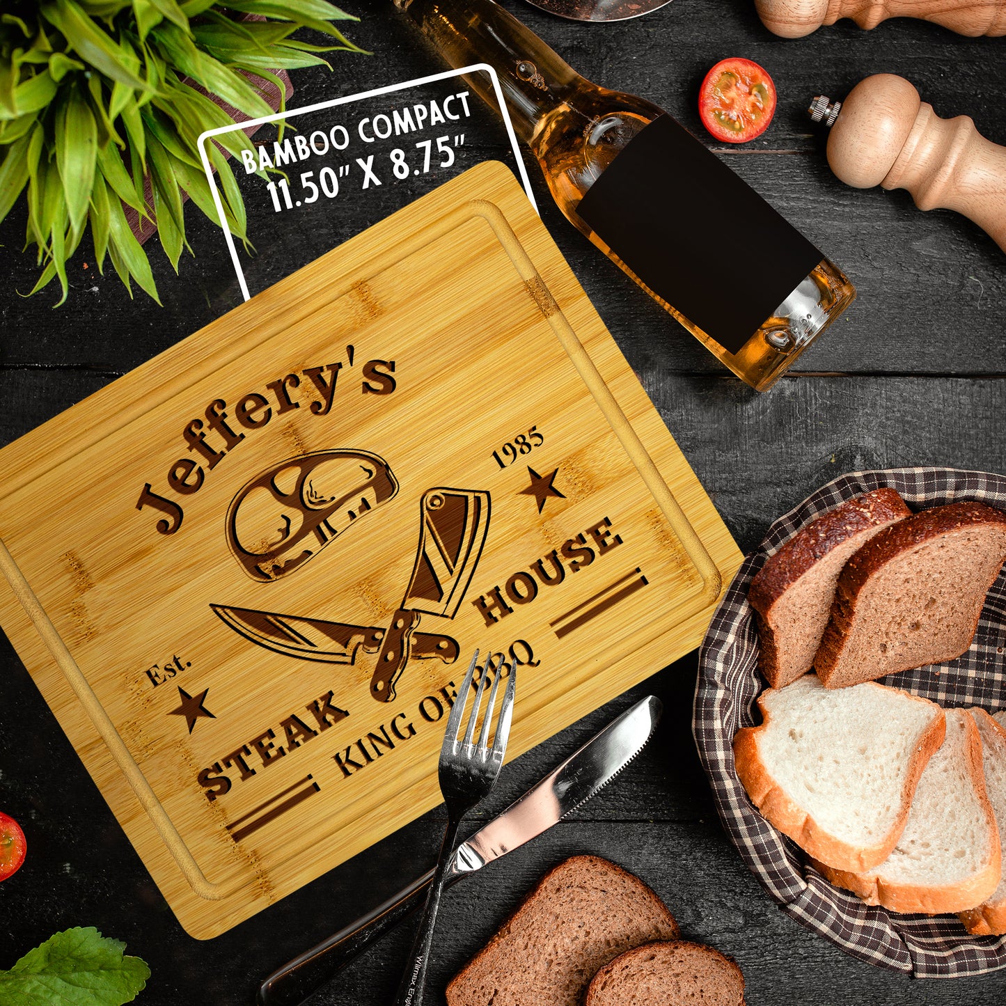 Tayfus Custom Steakhouse Cutting Board with BBQ Design