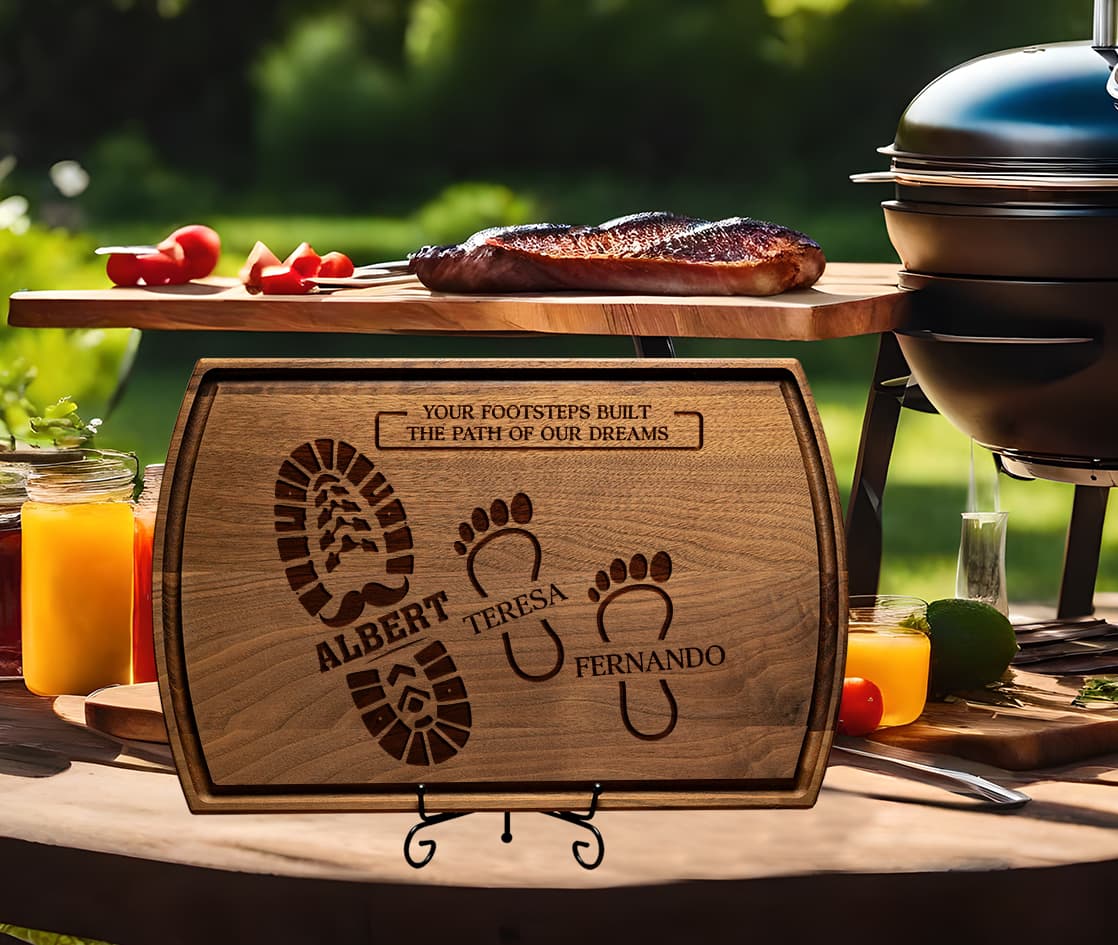 Custom Cutting Board Gift for Dad – Footprints or Moustache Design