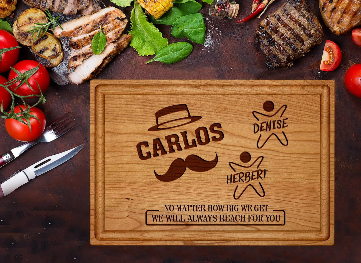Custom Cutting Board Gift for Dad – Footprints or Moustache Design