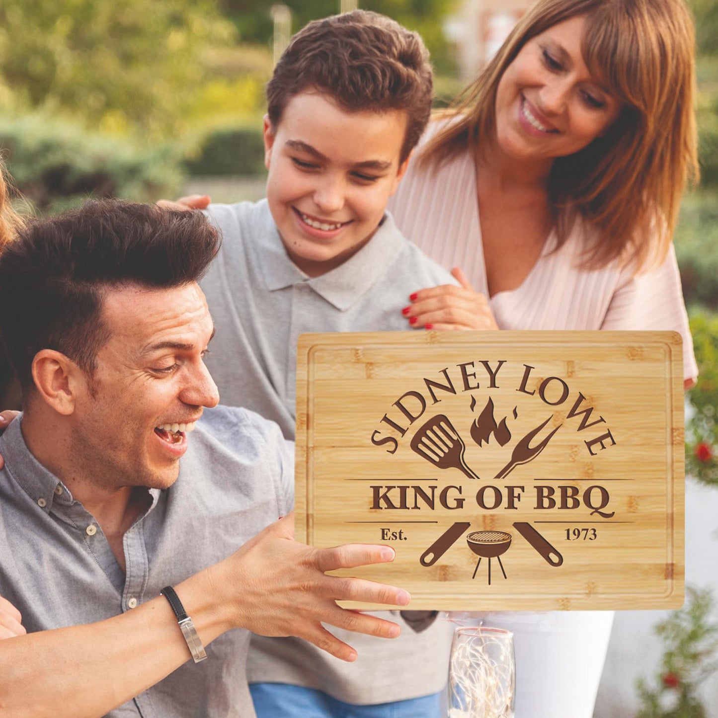 Tayfus Personalized Cutting Board with BBQ King Emblem