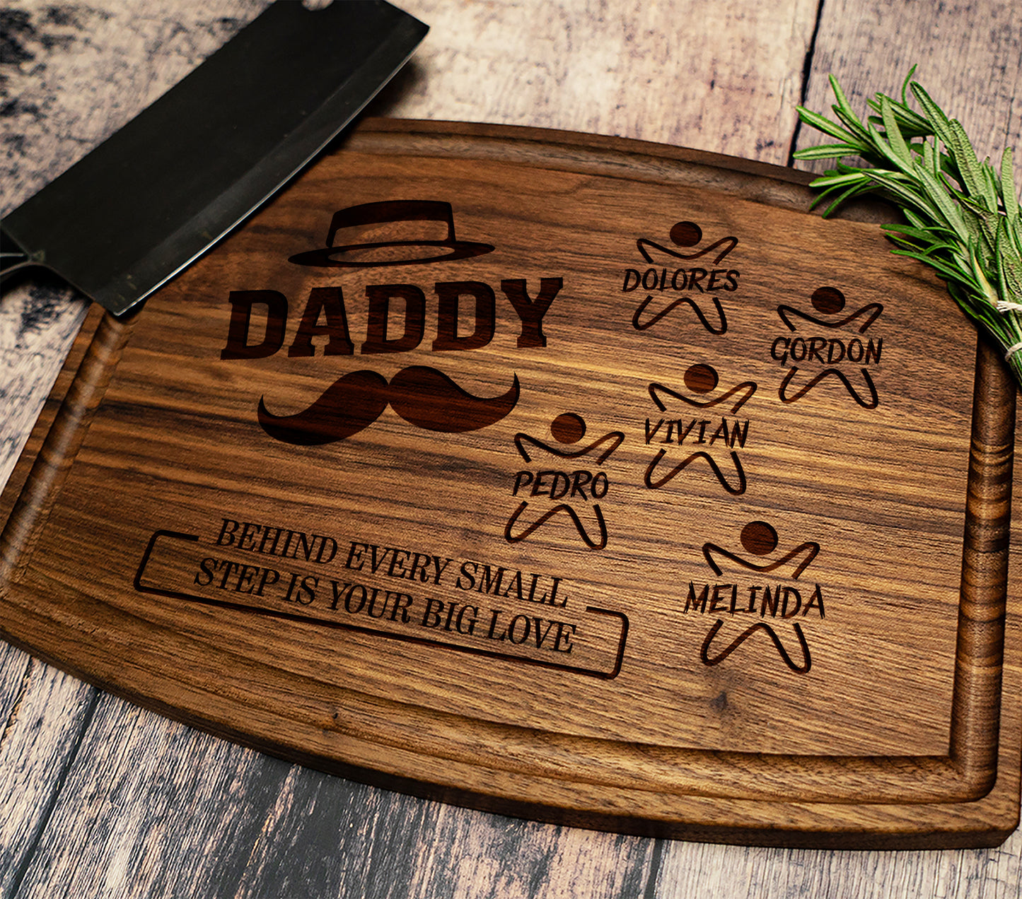 Custom Cutting Board Gift for Dad – Footprints or Moustache Design
