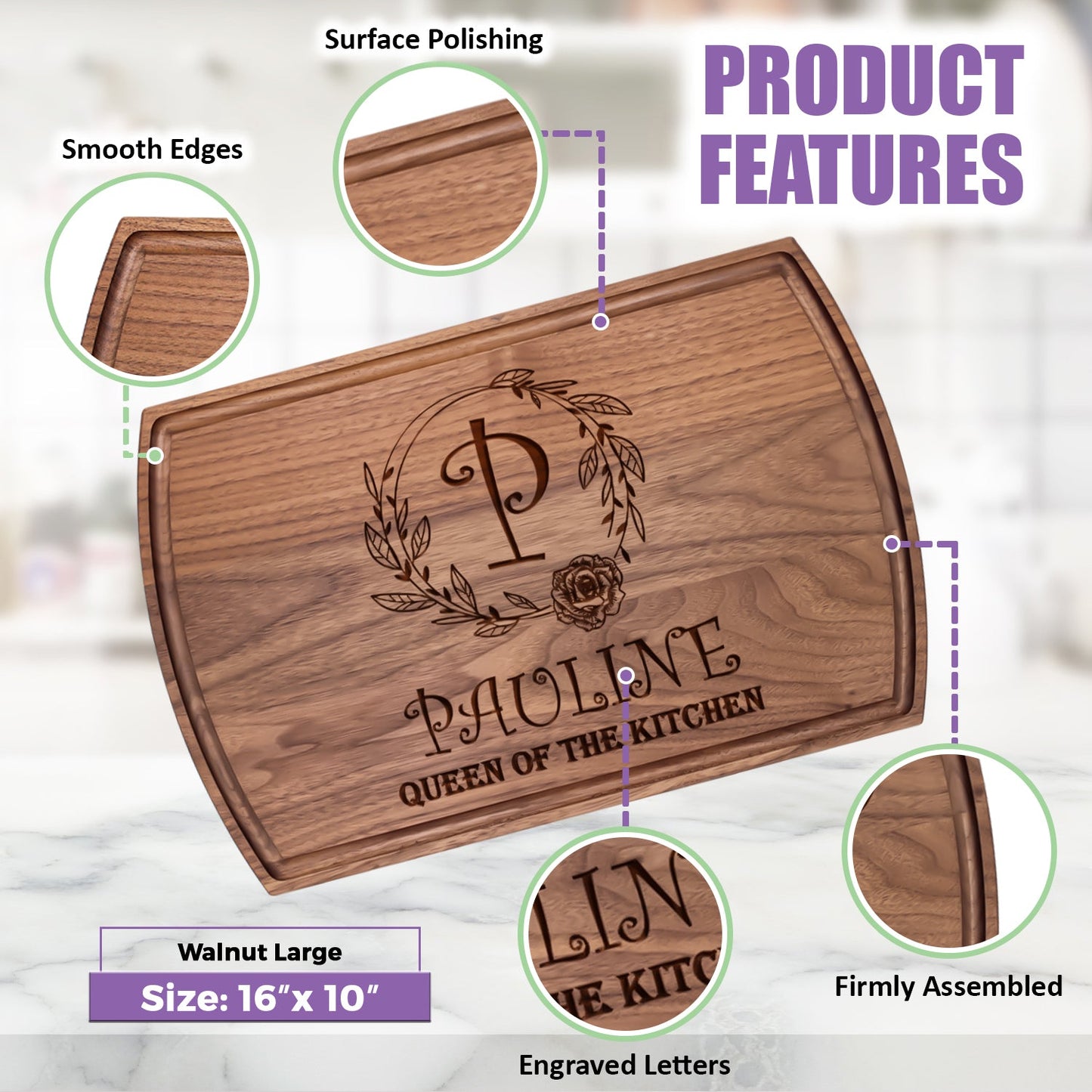 Tayfus Personalized "Best Mom Ever" Cutting Board – Elegant Floral Design