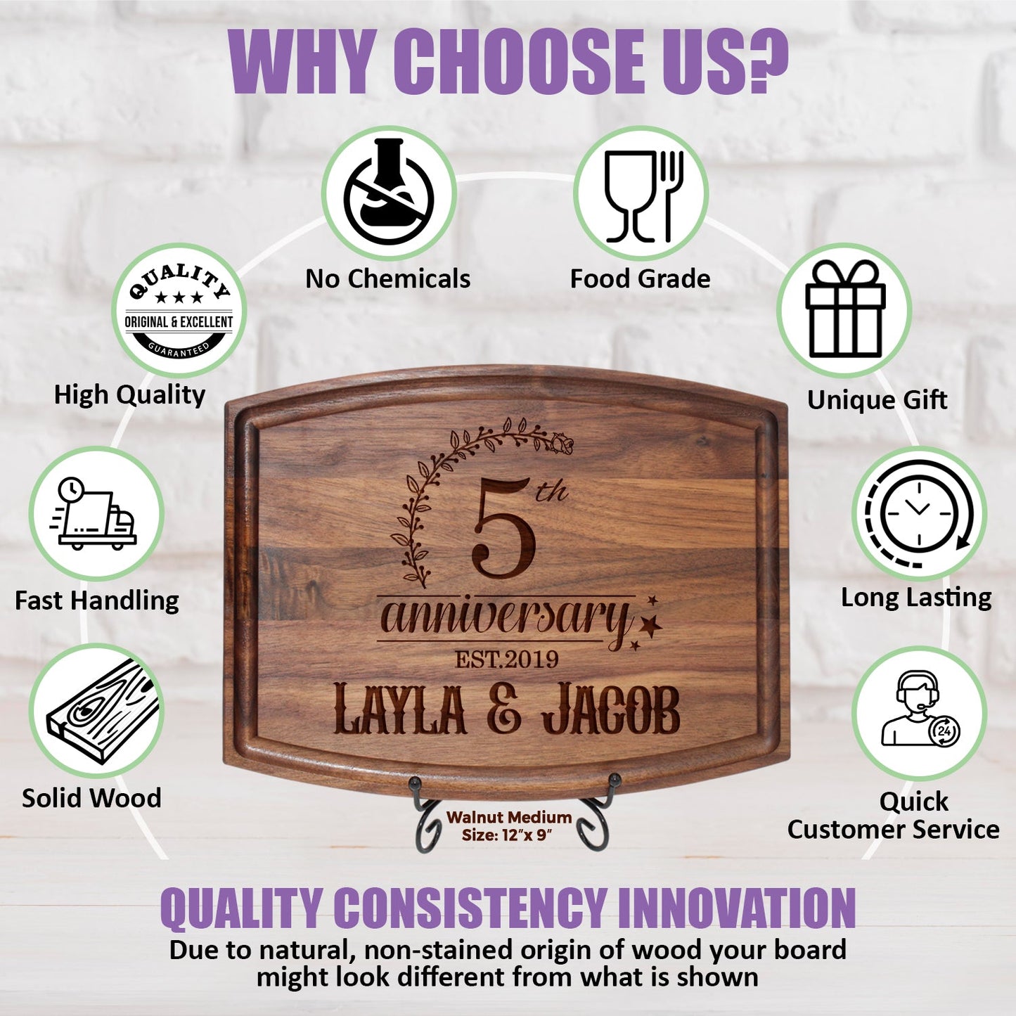 Tayfus Personalized 25th Anniversary Cutting Board with Elegant Design