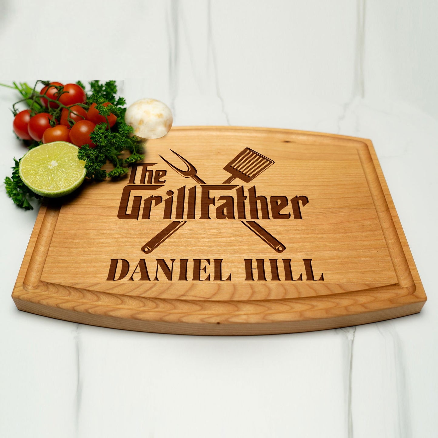 Tayfus Custom BBQ Cutting Board with The GrillFather Design