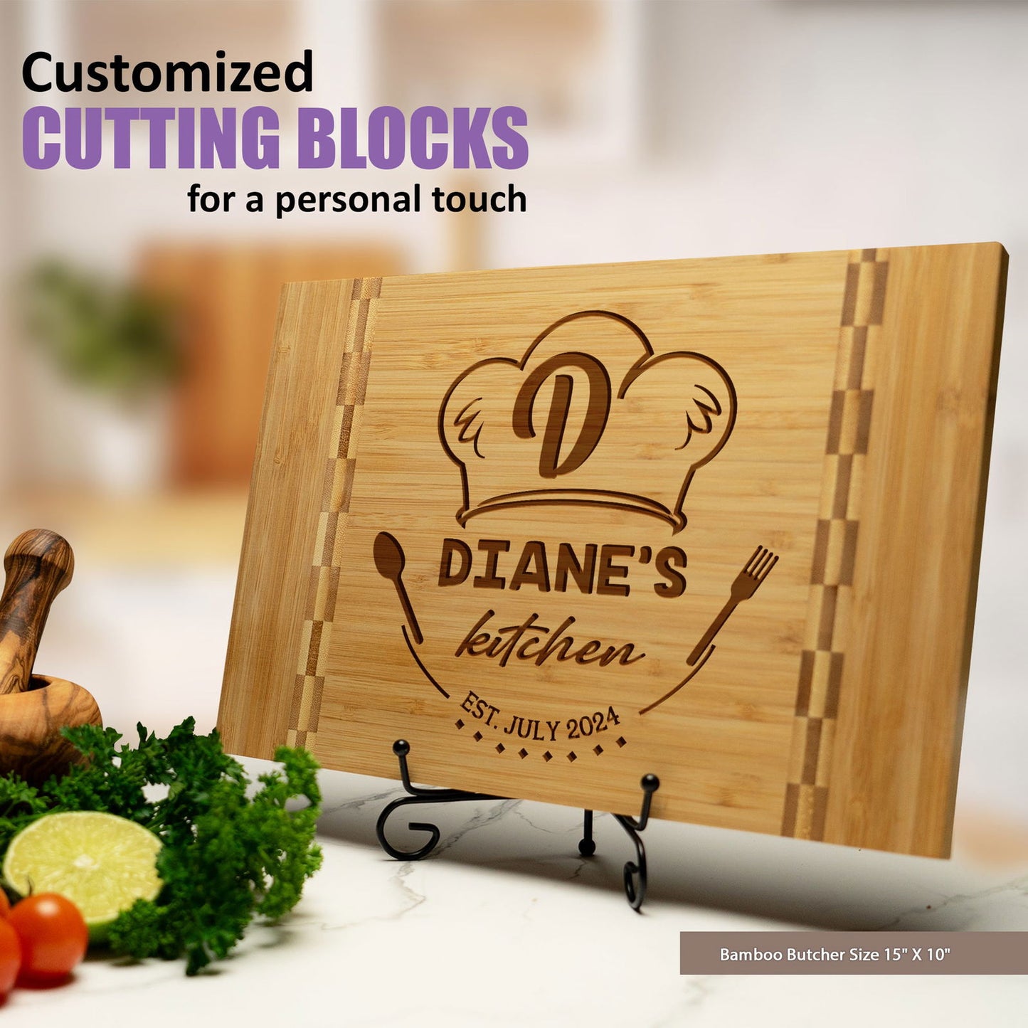 Tayfus Personalized Kitchen Cutting Board with Chef Hat Design