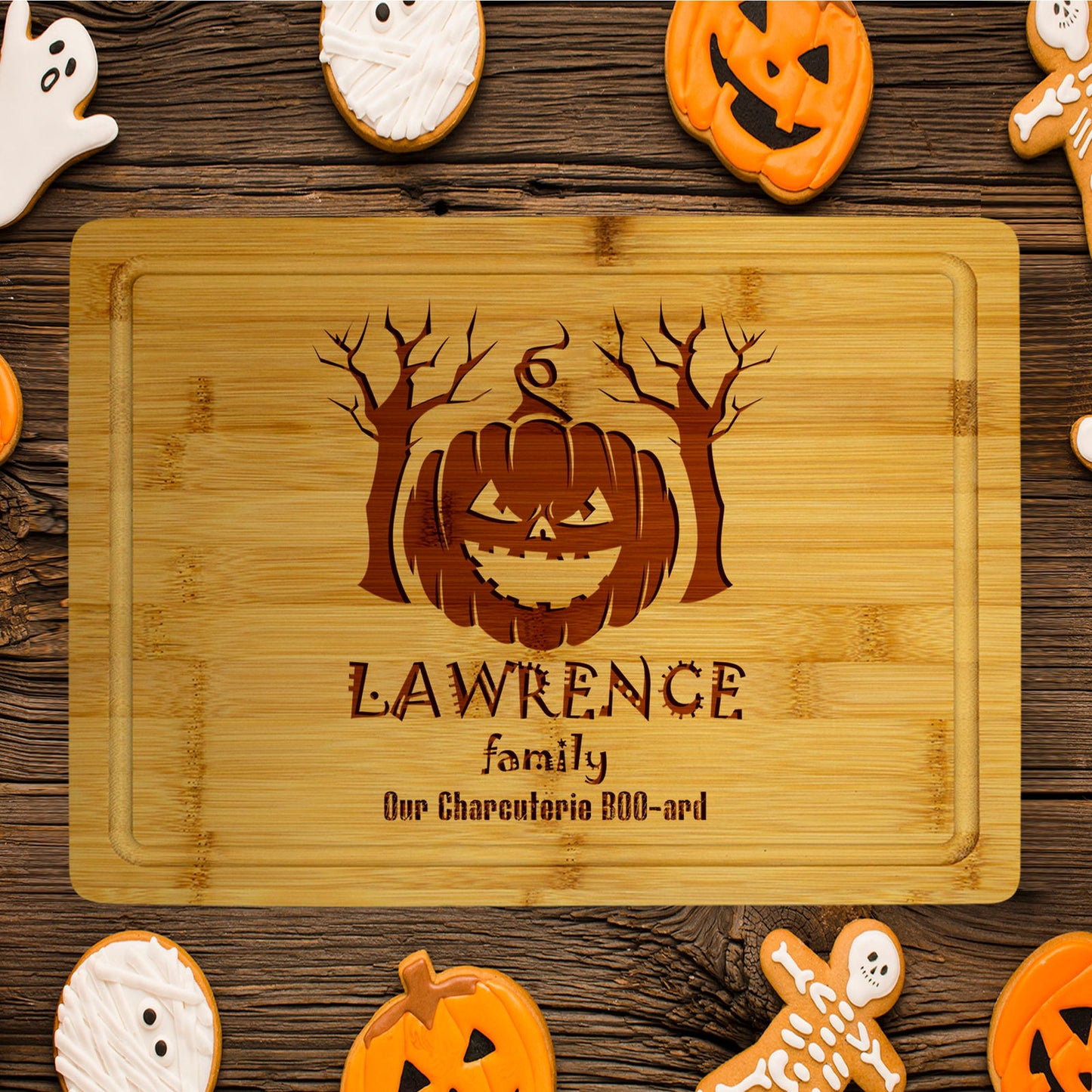 Halloween Cutting Board with Pumpkin and Spooky Tree Design - Tayfus