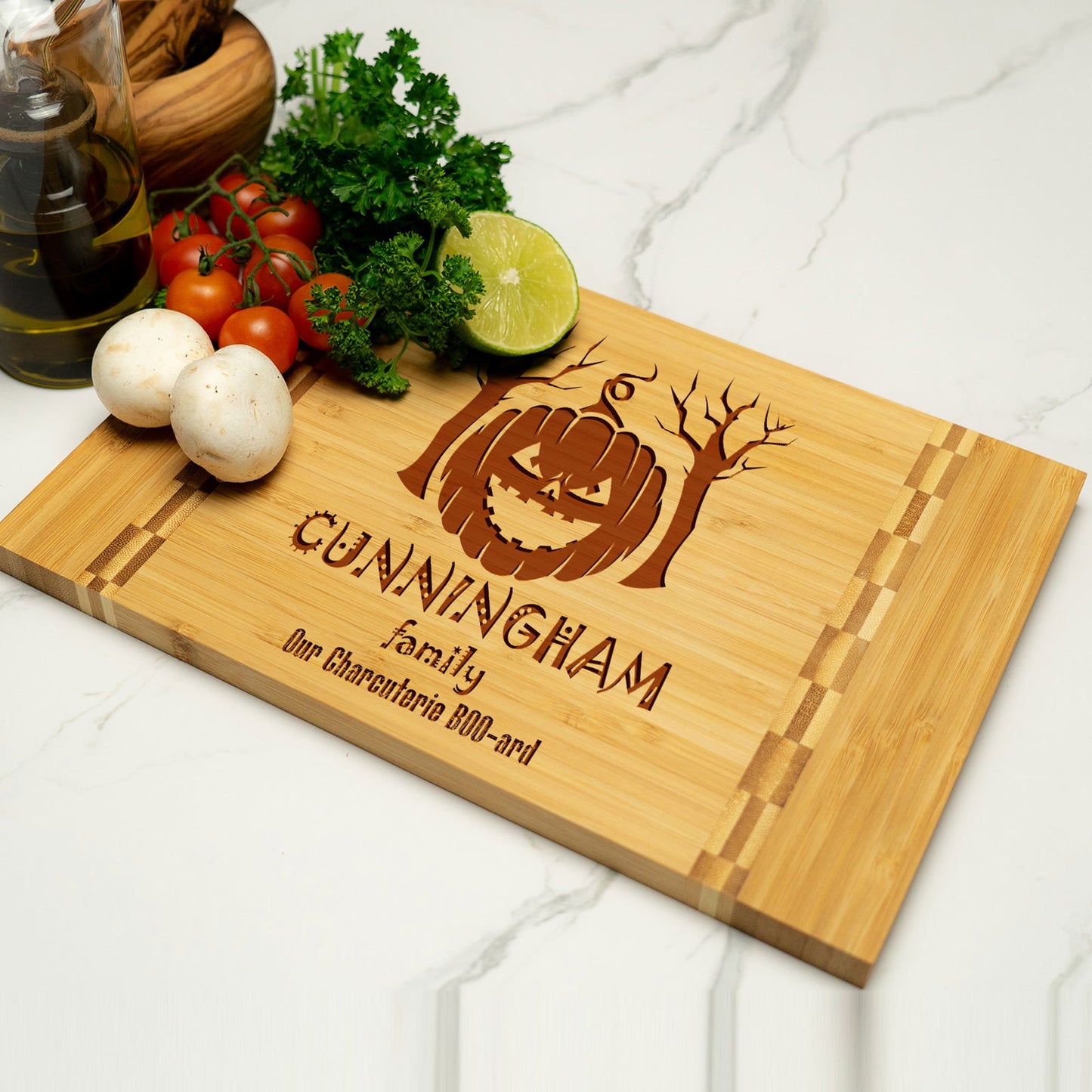 Halloween Cutting Board with Pumpkin and Spooky Tree Design - Tayfus