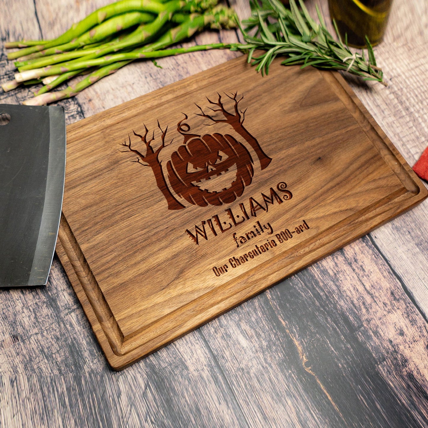 Halloween Cutting Board with Pumpkin and Spooky Tree Design - Tayfus