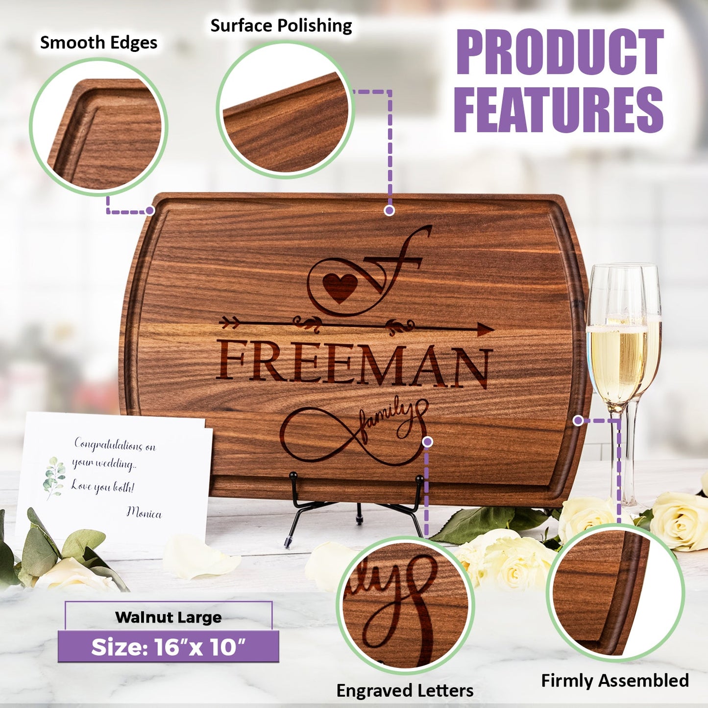 Personalized Cutting Board with Monogram Arrow and Heart Design - Tayfus