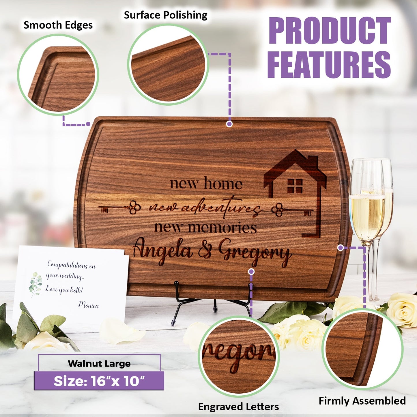 New Home Personalized Cutting Board with Key and House Design - Tayfus