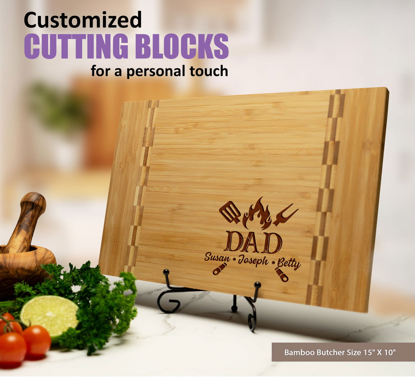 Personalized BBQ Cutting Board for Dad with Family Names - Tayfus