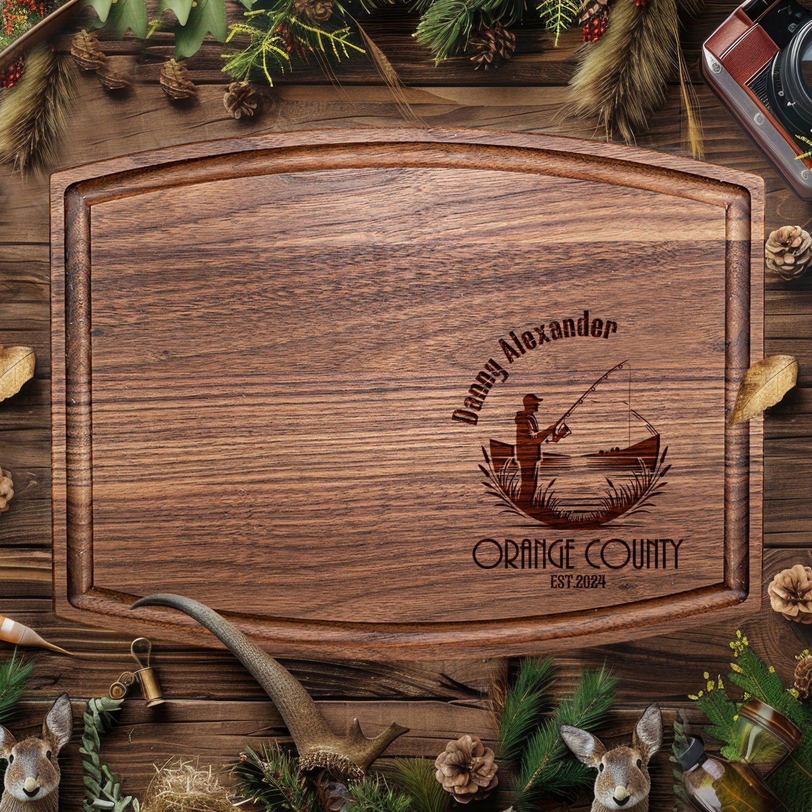 custom engraved fishing reels Personalized Hunting-Themed Cutting Board