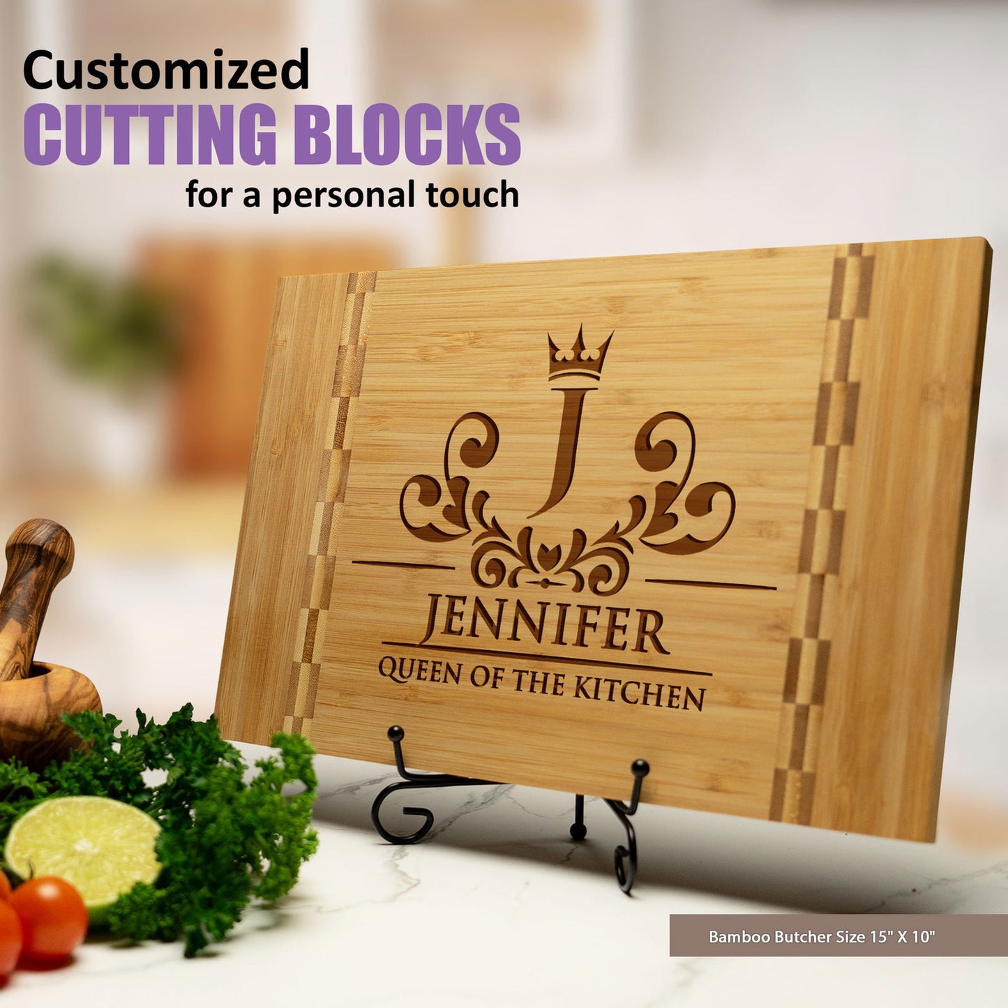 Tayfus Custom Kitchen Cutting Board with Elegant Monogram Design