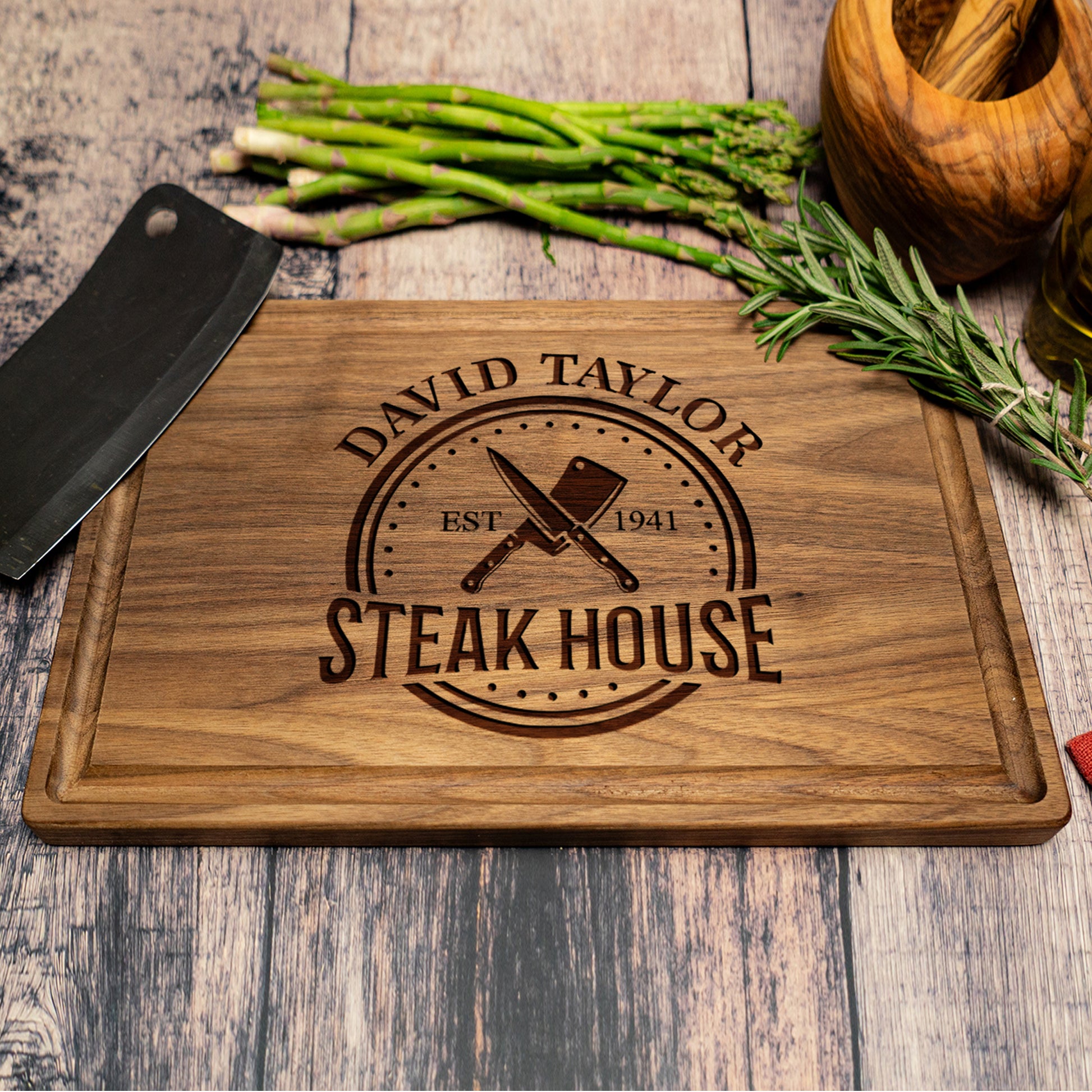 Tayfus Rustic Steakhouse Cutting Board with Custom Engraving