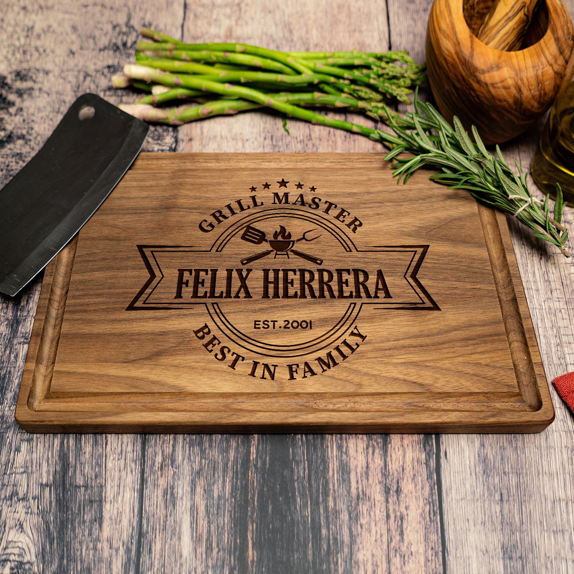 Tayfus Personalized Grill Master Cutting Board with BBQ Design