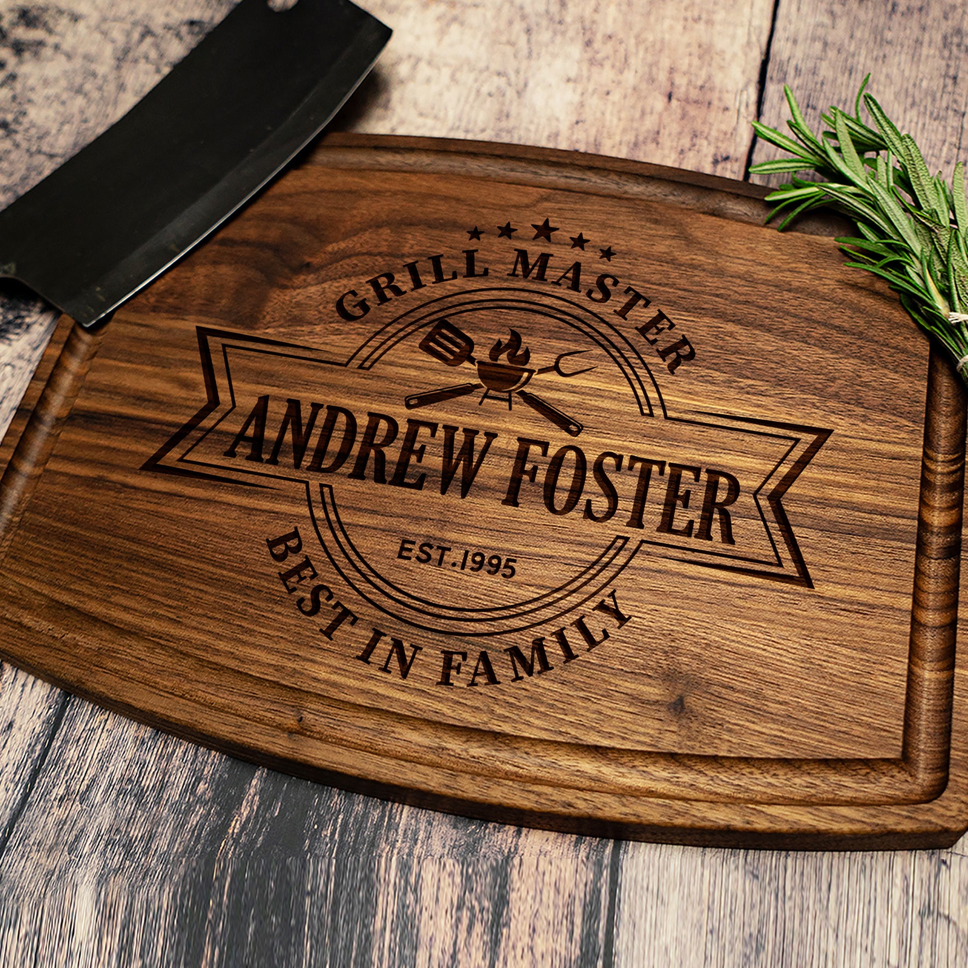 Tayfus Personalized Grill Master Cutting Board with BBQ Design