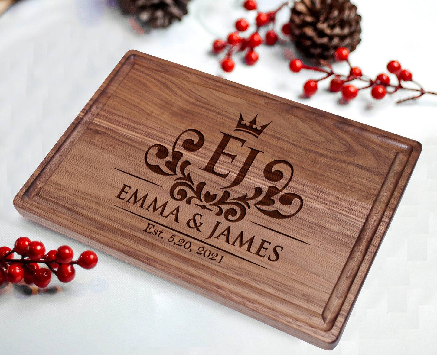 Tayfus Personalized Cutting Board with Crown and Flourish Design