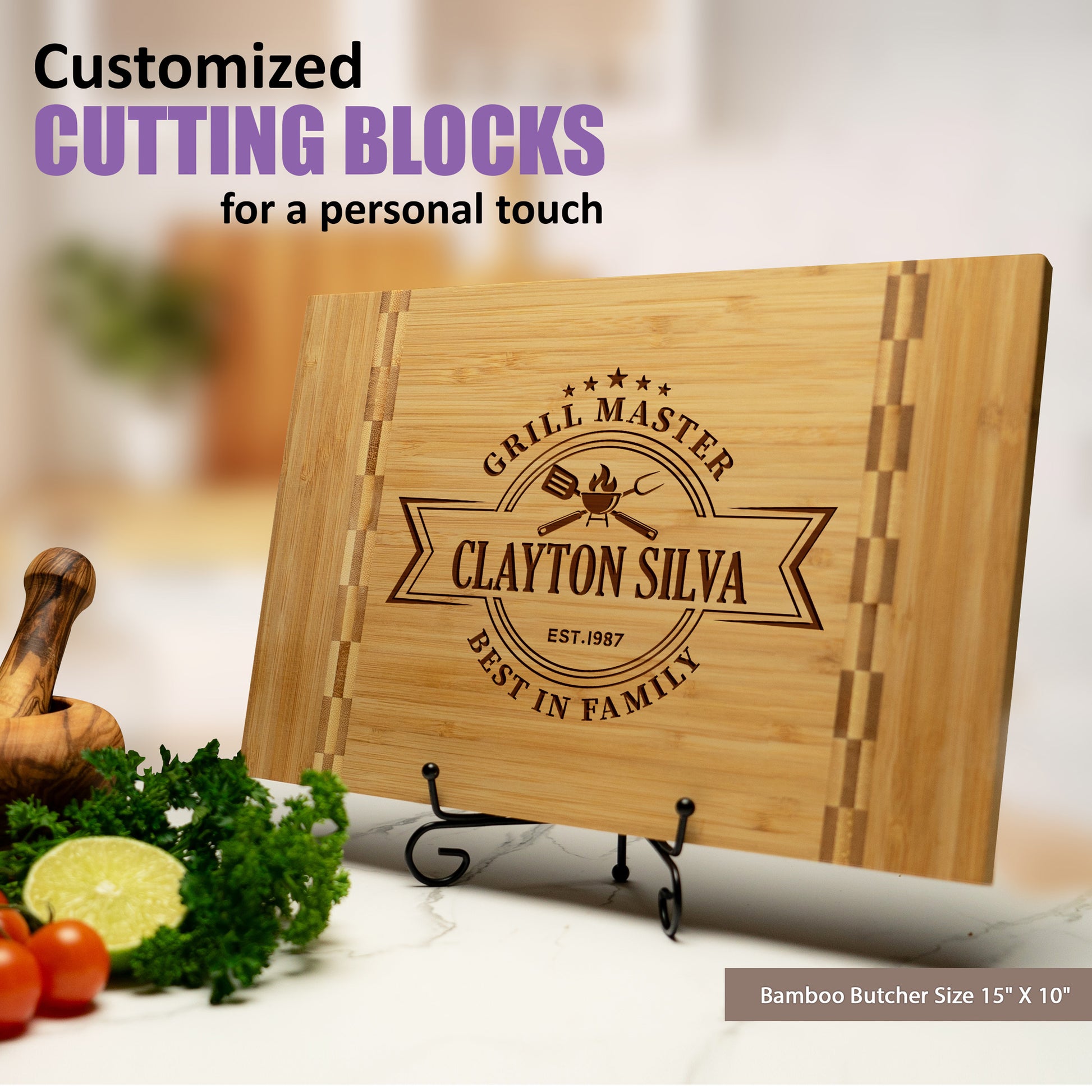 Tayfus Personalized Grill Master Cutting Board with BBQ Design