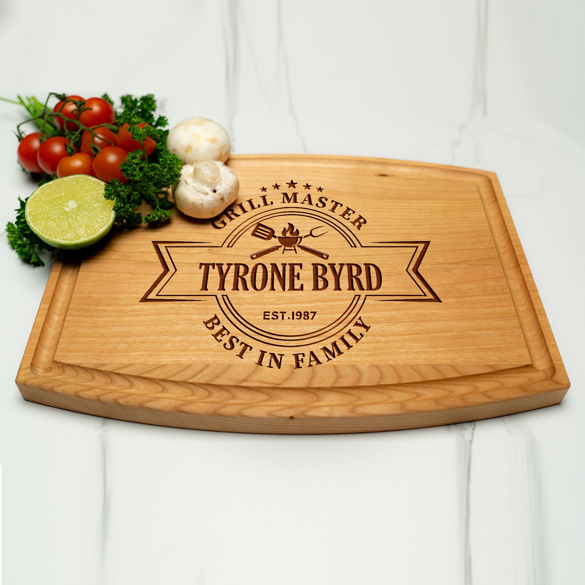 Tayfus Personalized Grill Master Cutting Board with BBQ Design