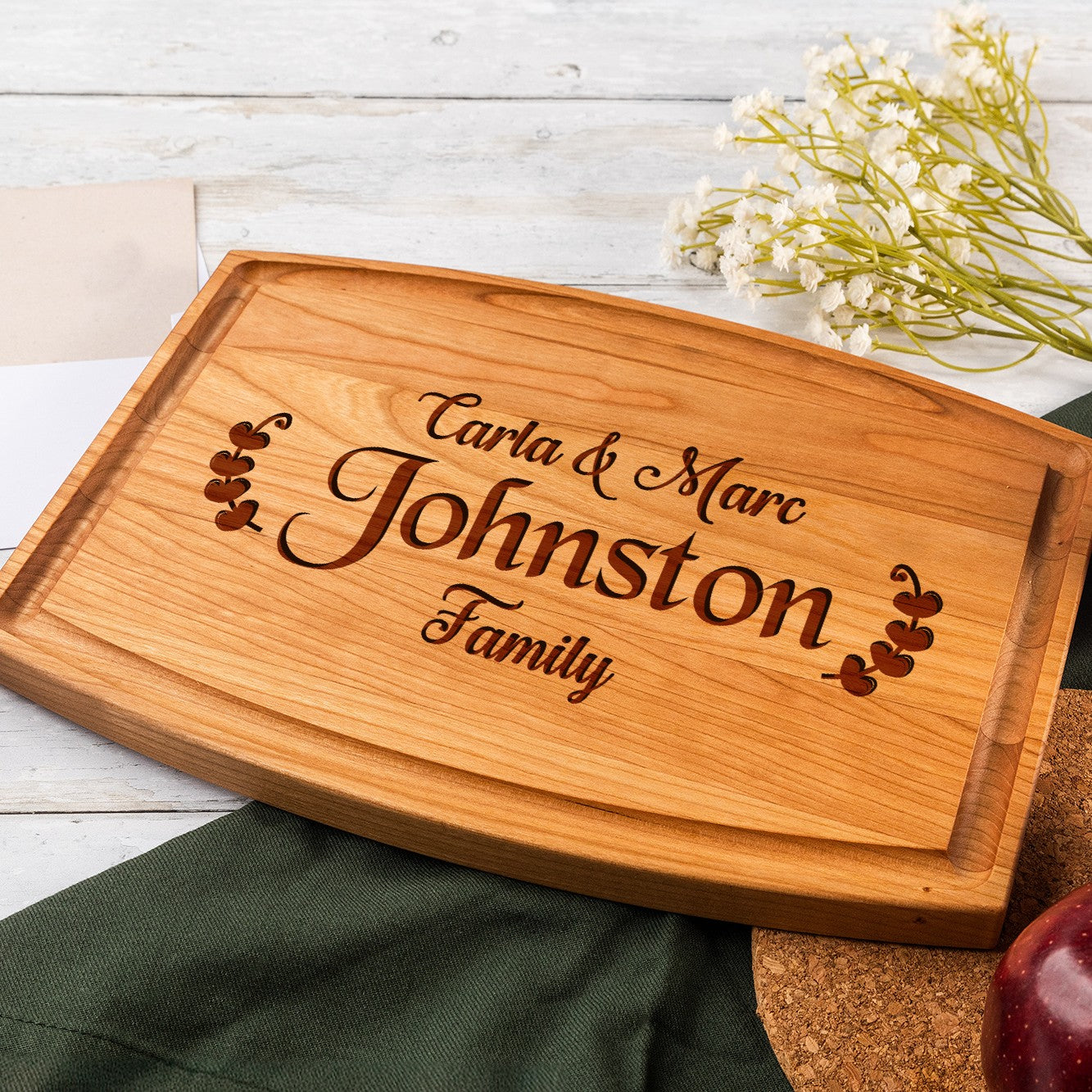 Tayfus Personalized Kitchen Cutting Board - Elegant Flourish Design