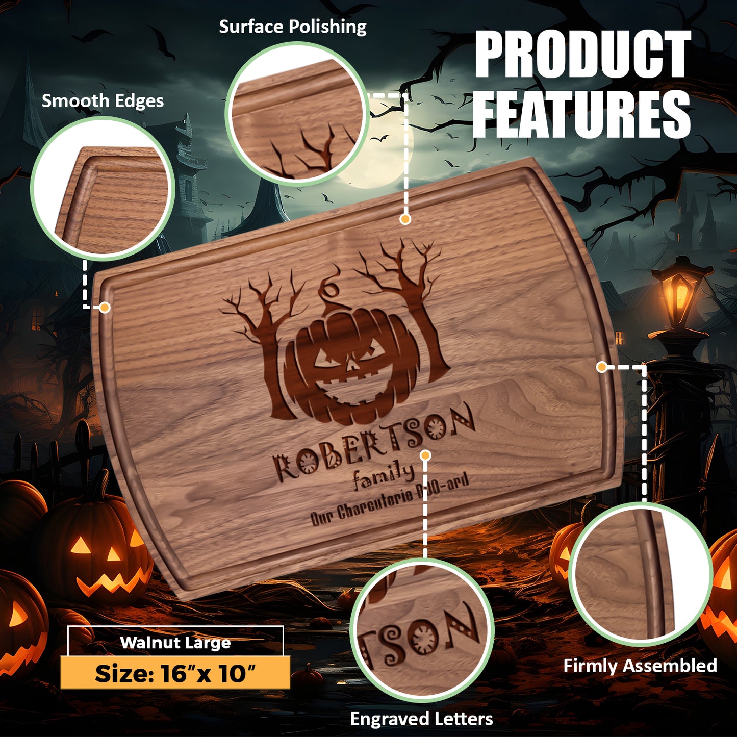 Custom Halloween Cutting Board - Engraved Wood Gift