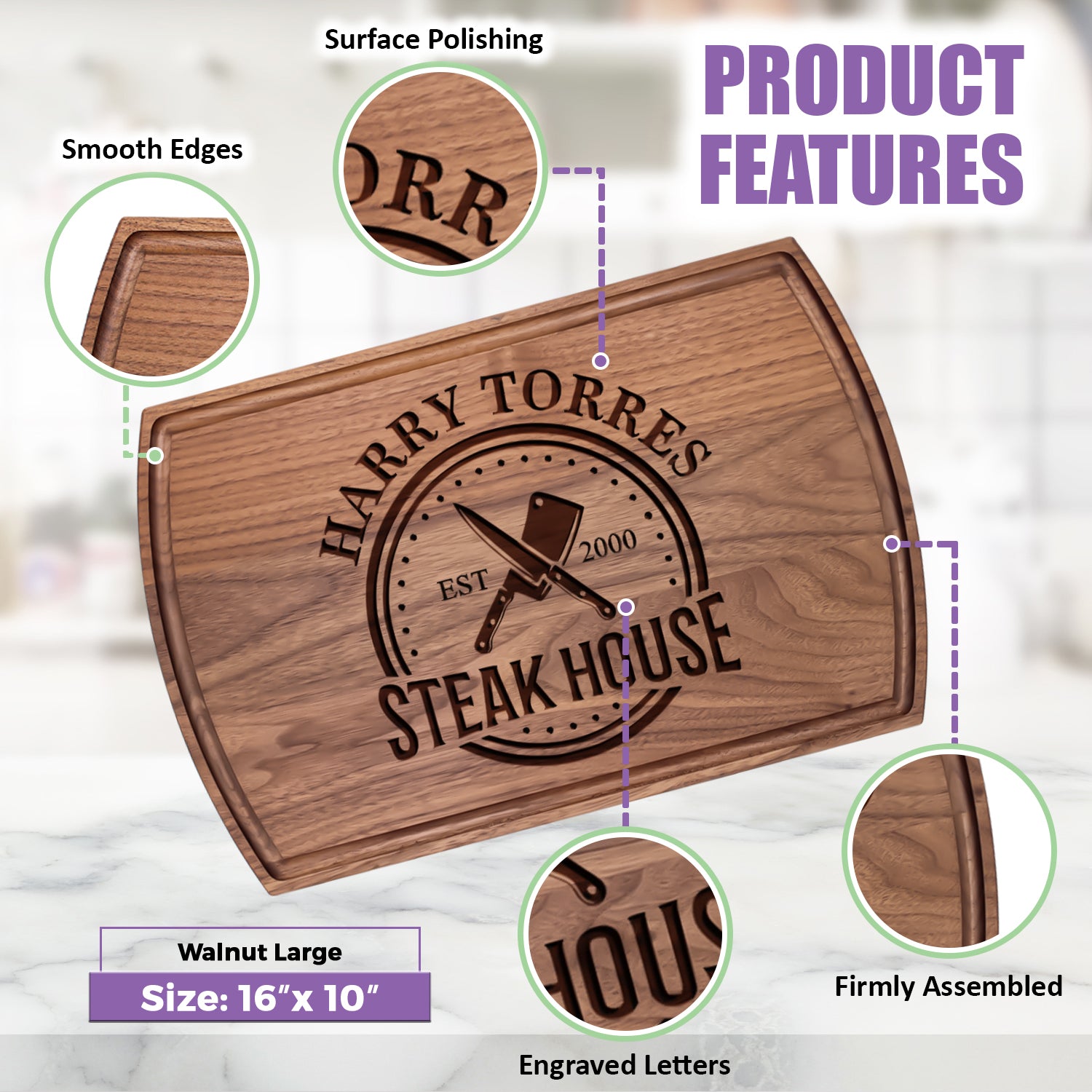 Tayfus Rustic Steakhouse Cutting Board with Custom Engraving