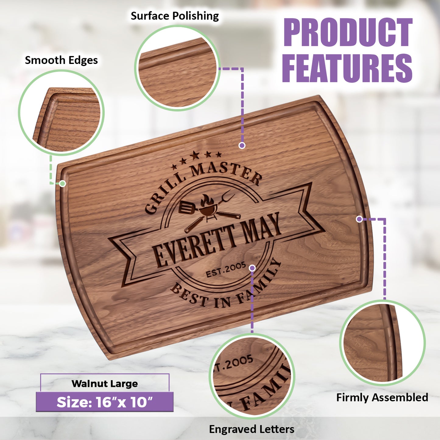 Tayfus Personalized Grill Master Cutting Board with BBQ Design