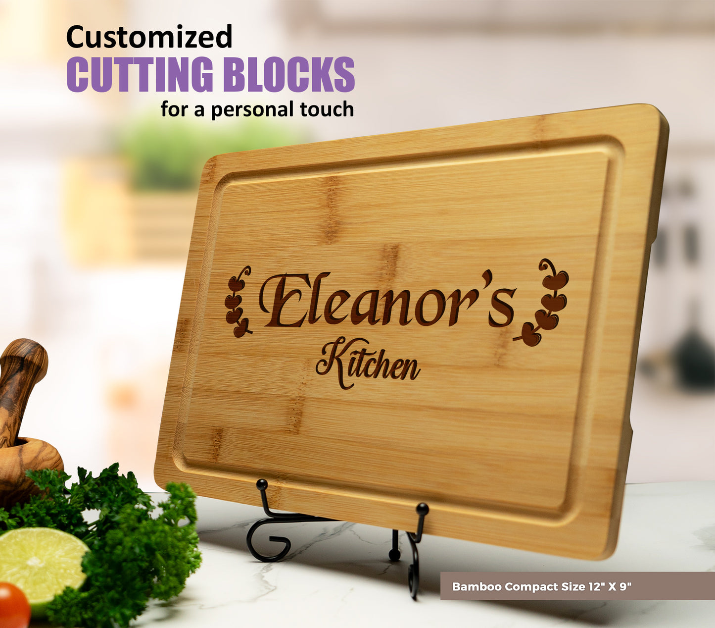 Tayfus Personalized Kitchen Cutting Board - Elegant Flourish Design