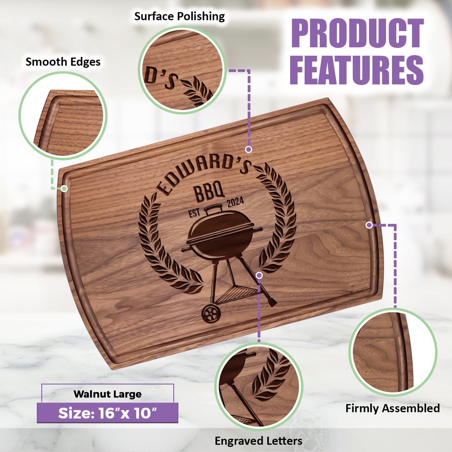 Tayfus Unique TAYFUS Cutting Board - Custom Engraved Kitchen Gift