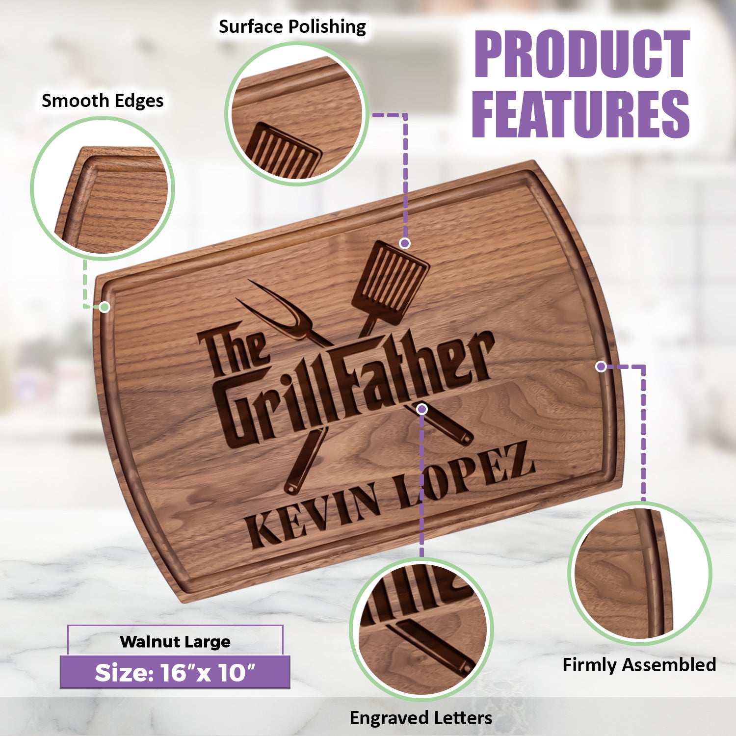 Tayfus Custom BBQ Cutting Board with The GrillFather Design