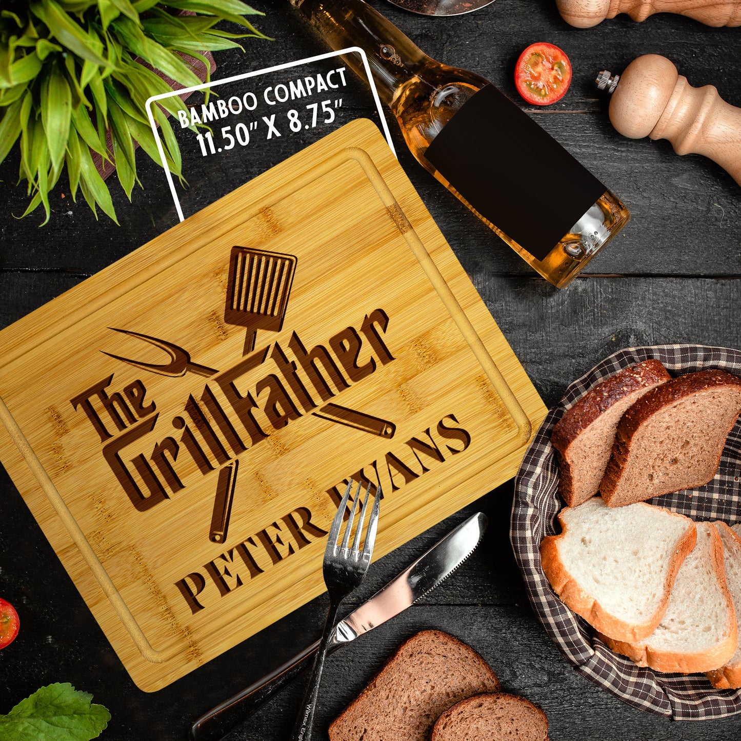 Tayfus Custom BBQ Cutting Board with The GrillFather Design