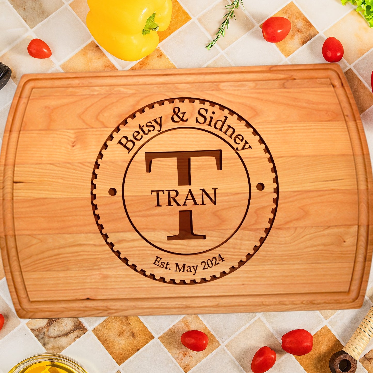 Tayfus Monogrammed Circular Cutting Board Design - Perfect Personalized Gift