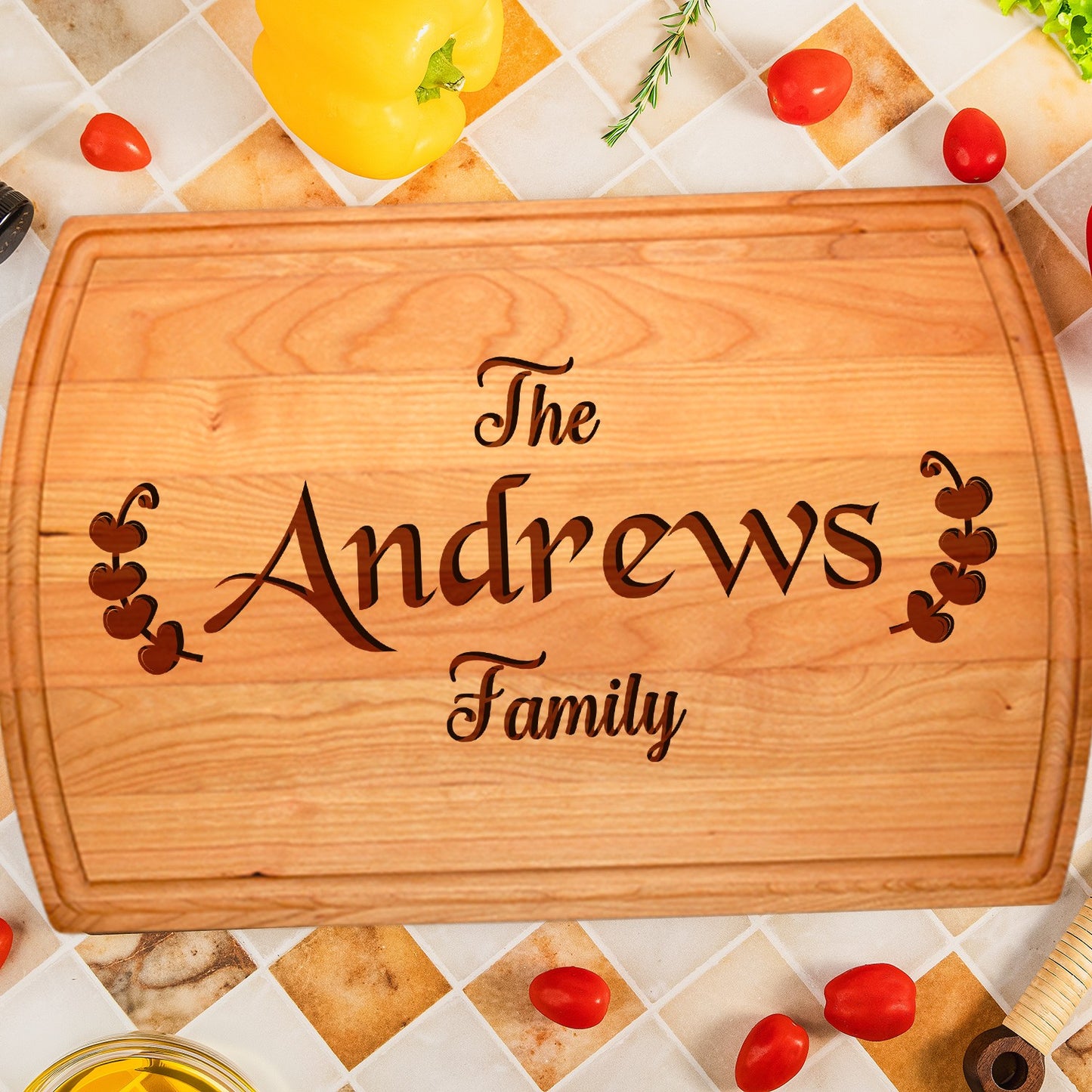 Tayfus Personalized Kitchen Cutting Board - Elegant Flourish Design