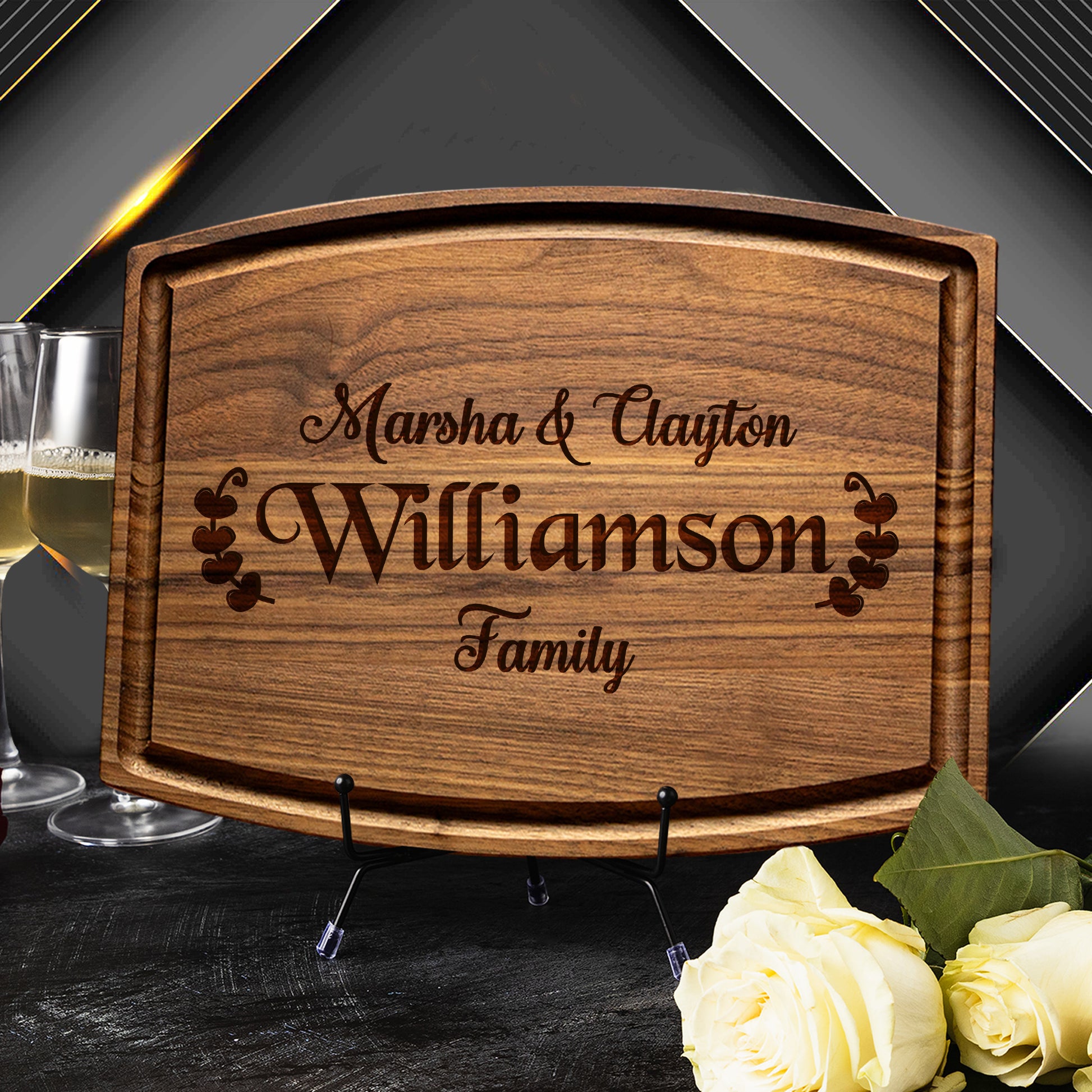 Tayfus Personalized Kitchen Cutting Board - Elegant Flourish Design